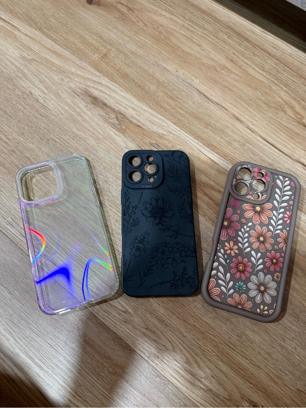 iPhone Case Bundle - Clear Holographic, Black Floral, Brown Floral for 17 ProMax